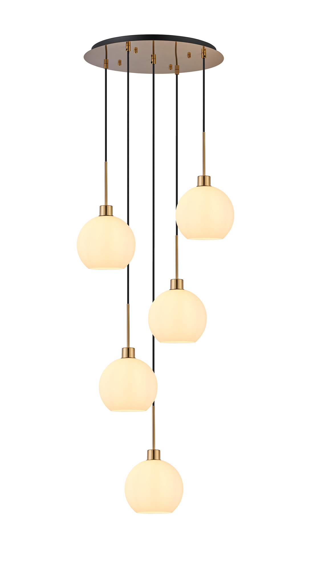DK1194  Lori 45cm Round Pendant, 5 Light Adjustable E27, Antique Gold/Opal Open Mouth Round Globe Shades